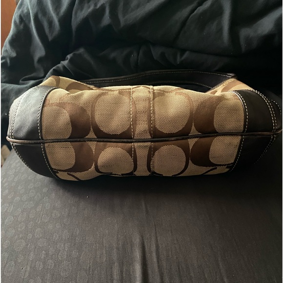 BEAUTIFUL COACH JACQUARD SIGNATURE HOBO DARK BROWN AND LEATHER - Picture 3 of 10